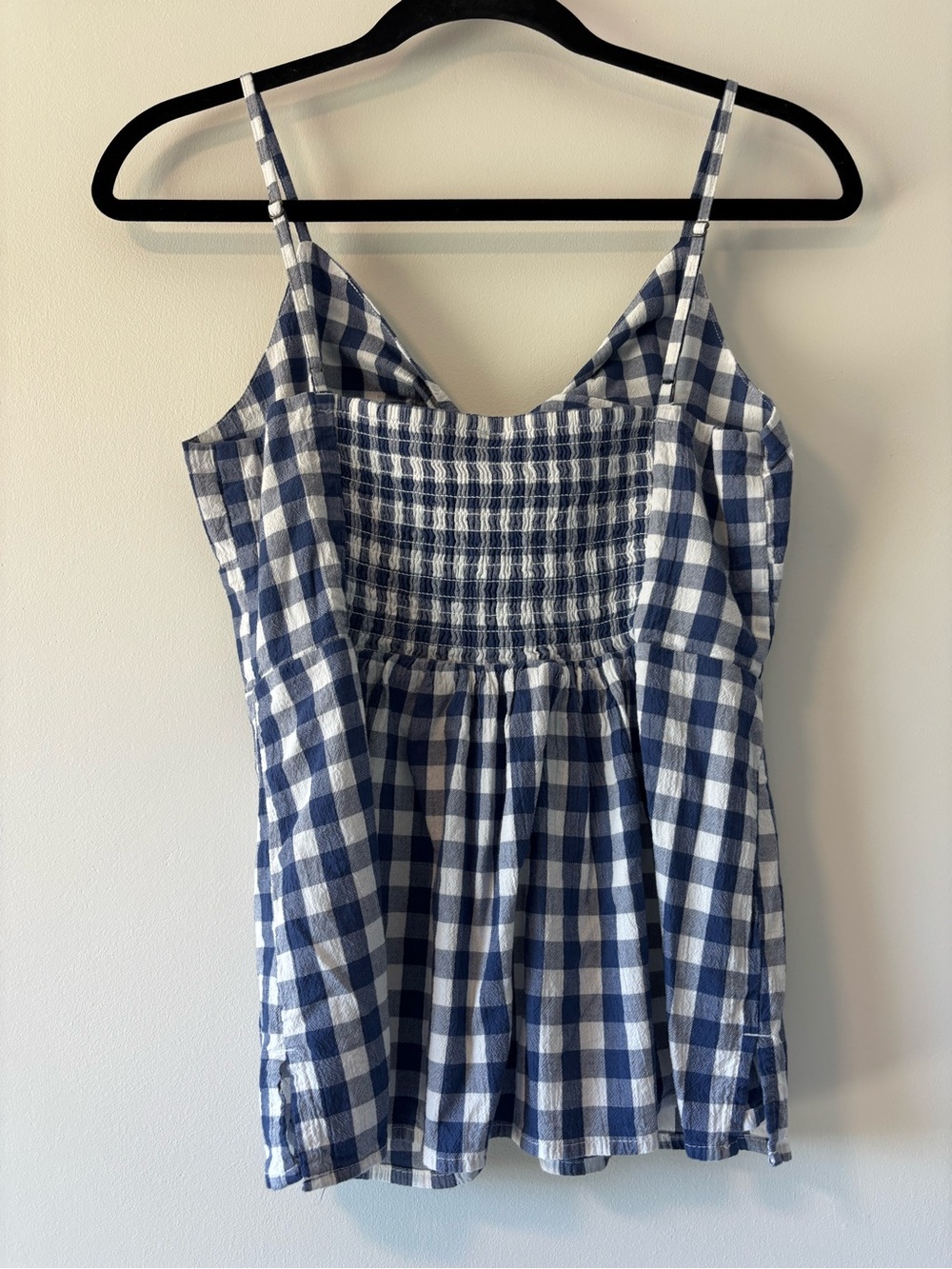 Old Navy Blue and White Gingham Smocked Top with Front Twist - Picture 2 of 8
